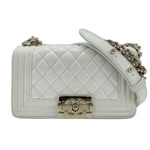 Chanel CHANEL Caviar Skin Boy Small Shoulder Bag White